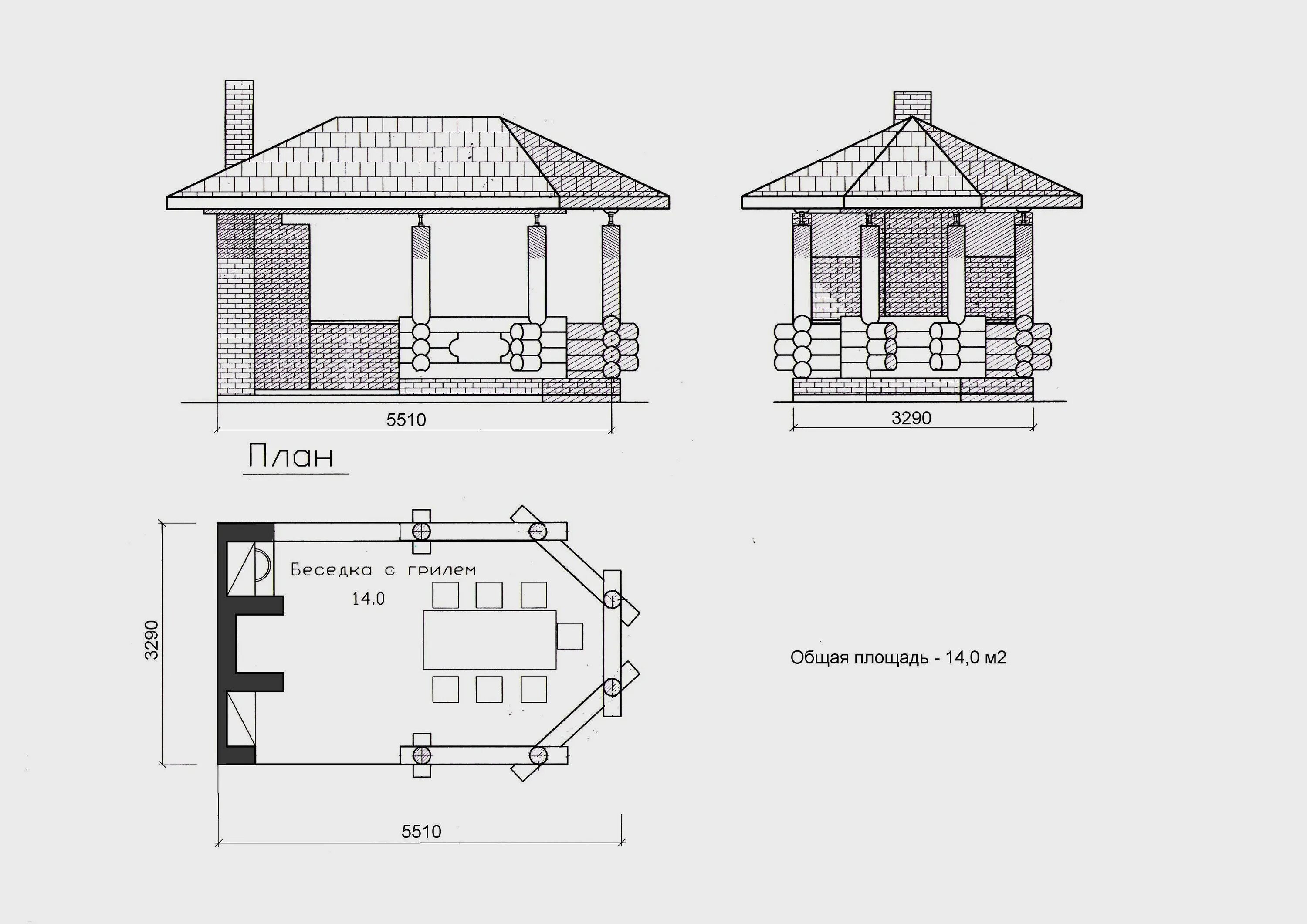 Проект беседки с мангалом с размерами
