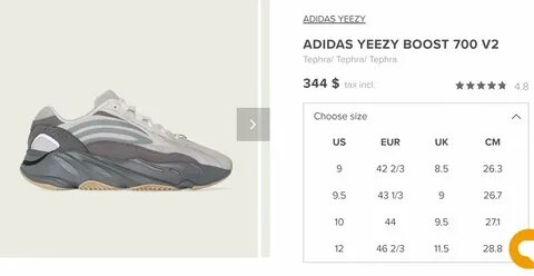 Размерная сетка yeezy
