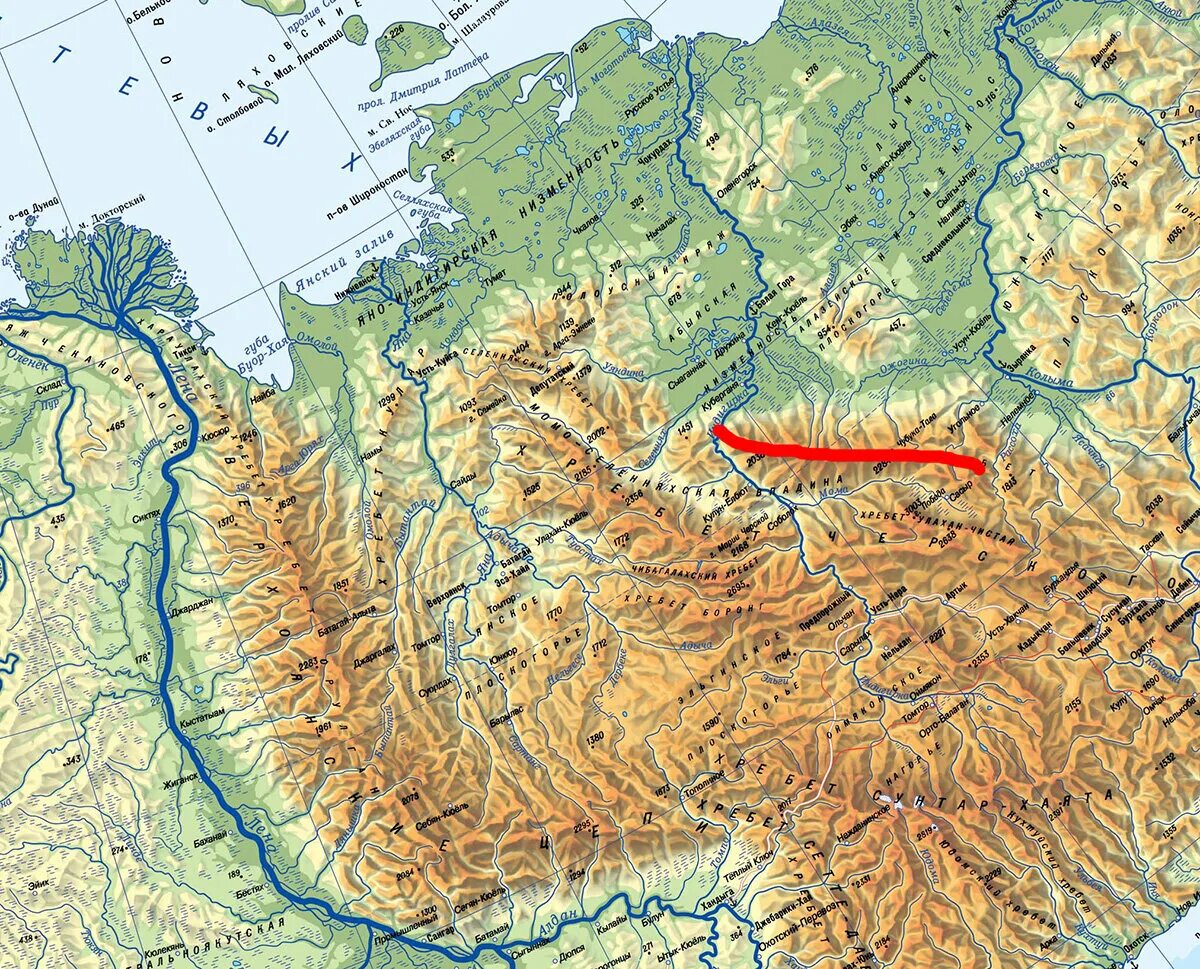 Высота над уровнем моря западно сибирской. Хребет Черского Верхоянский. Момский хребет на карте. Хребет Черского горы на карте. Горы Верхоянский хребет.