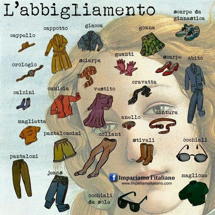 Лексика цвета. Название одежды. Итальянская одежда. Предметы одежды на итальянском языке. Итальянские слова.