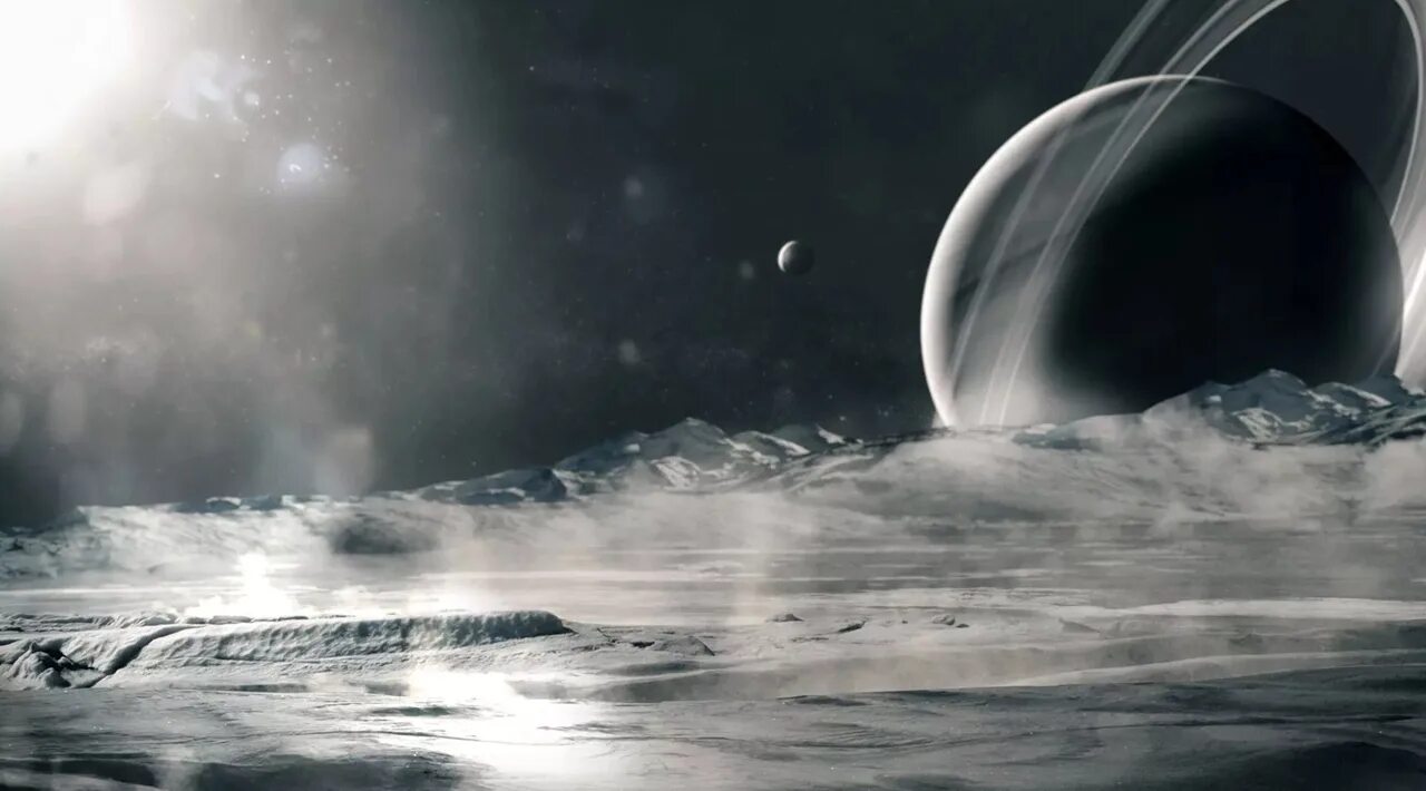 Самый большой океан в солнечной системе. Энцелад Спутник Сатурна. Энцелад океан. Энцелад, криовулканы. Сатурн Энцелад гейзеры.