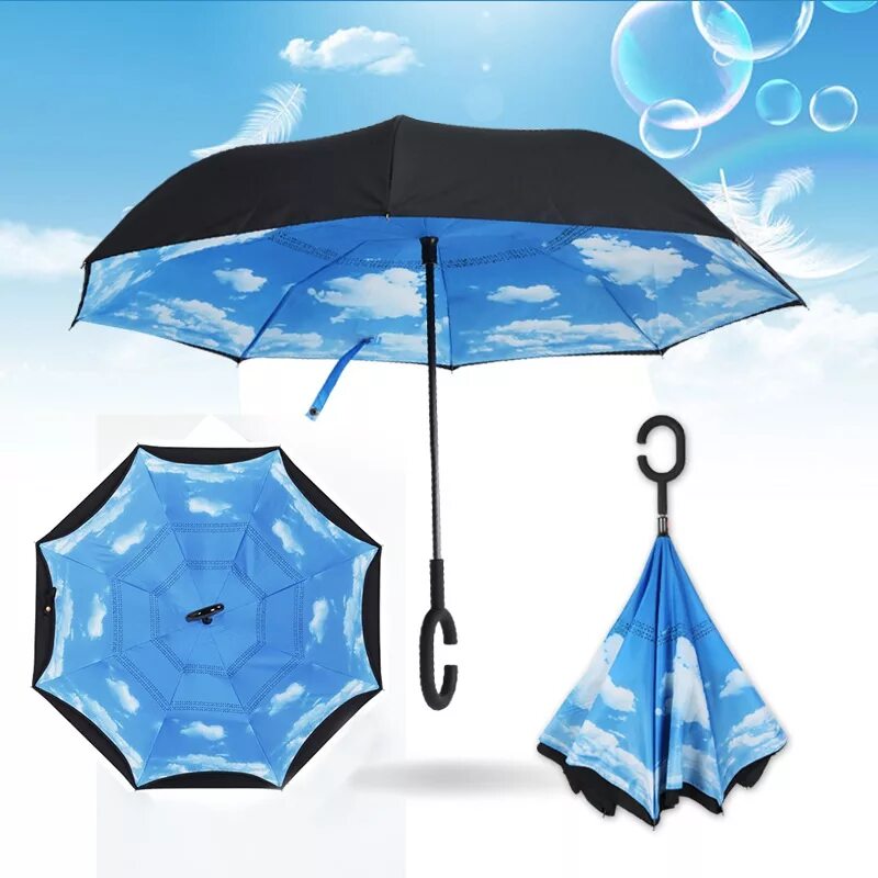 Зонтик небо. Зонт обратного сложения Umbrella. Обратный зонт up-Brella. Зонт наоборот (перевертыш). Зонт Umbrella полуавтомат.