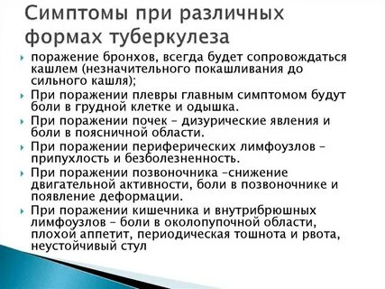 Проявление симптомов туберкулеза