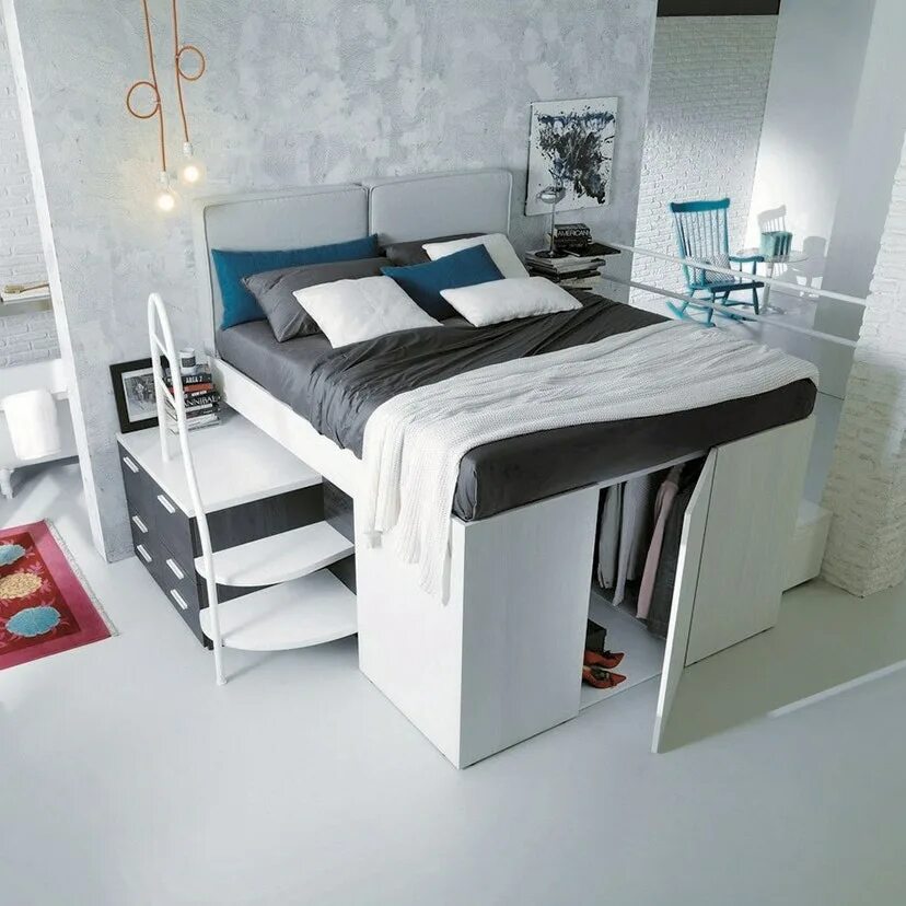 Кровать подиум. Кровать-подиум в маленькой комнате. Кровать экономия пространства. Высокая кровать. Box bedroom