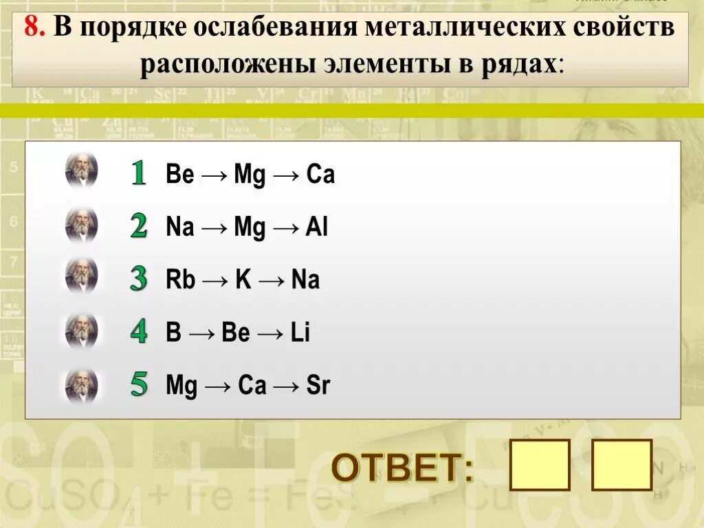 Ряд металлических свойств