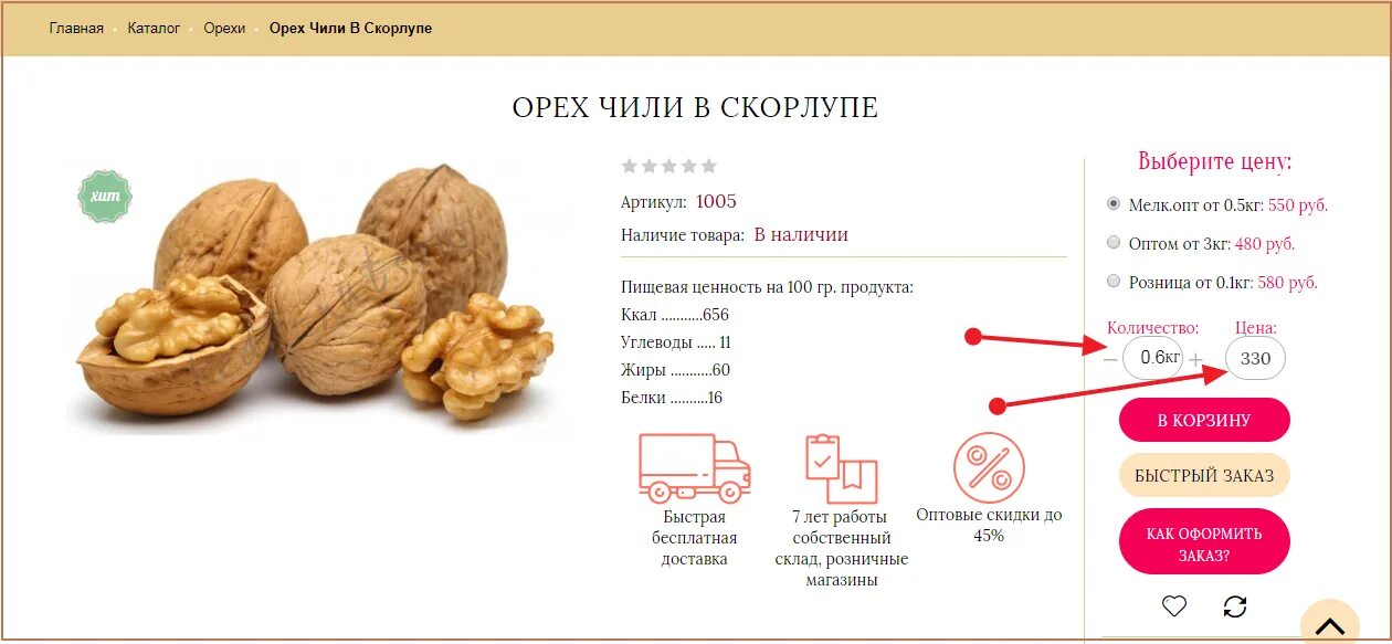 Орехи килокалории