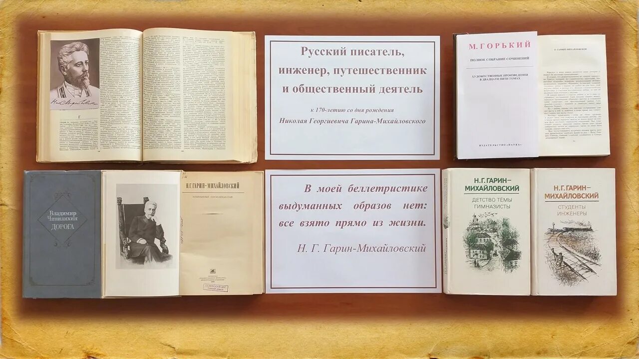 Выставка русских писателей. Писатель Гарин Михайловский. «Писатель и путешественник»-книжная выставка.