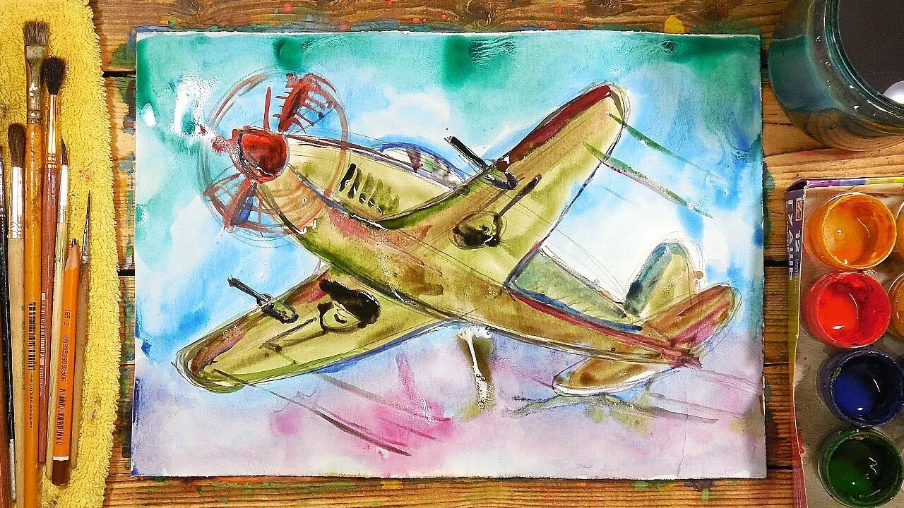 Самолет гуашью. Самолет рисунок. военные самолёты гуашью. самолет акварель.