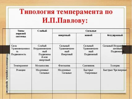 Типы темперамента человека по павлову