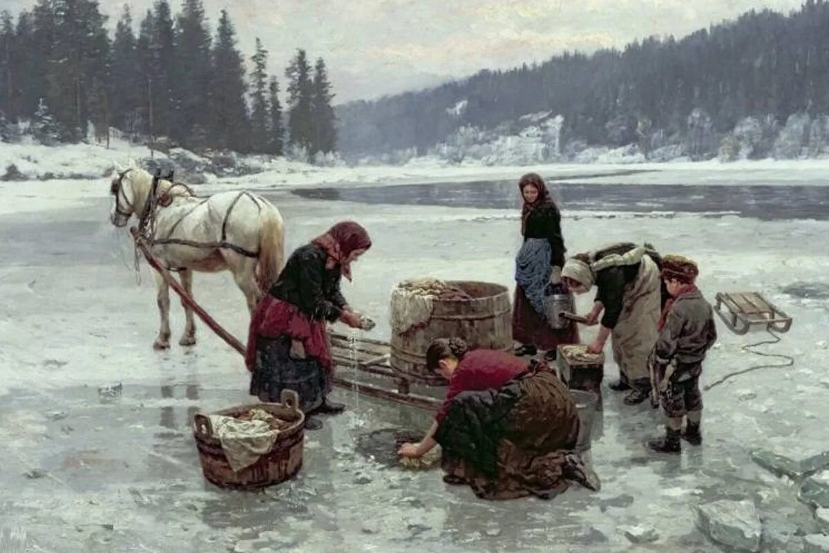 Берегите старину. Норвежский художник Jahn Ekenaes (1847-1920) "полоскание белья в реке".