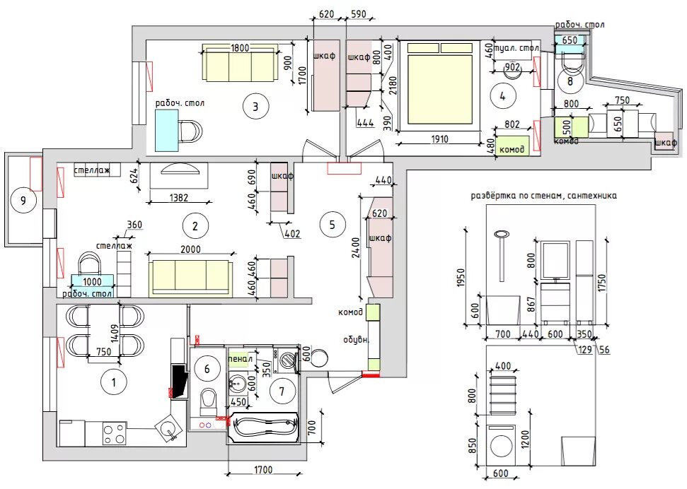 Кухня п3 - Дизайн трехкомнатной квартиры в п3 - фото.