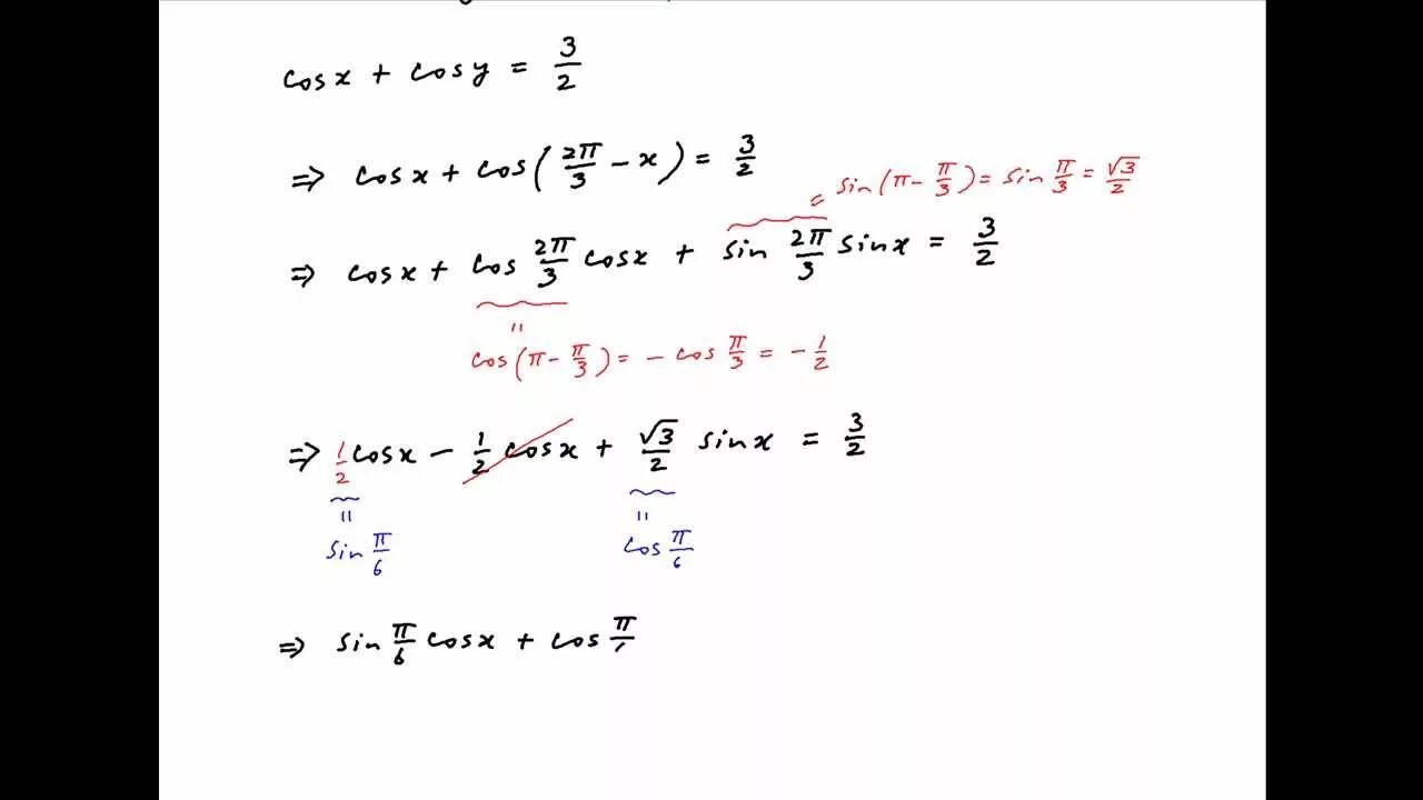 3*X-cosx=3y-cosy и x+y=Pi/2. X-Y=Pi/3 cosx+cosy=3/2. Cosx+cosy=0 cosx-2cosy=3. Система x+y=пи/2 и sinx*cosy=1/2.