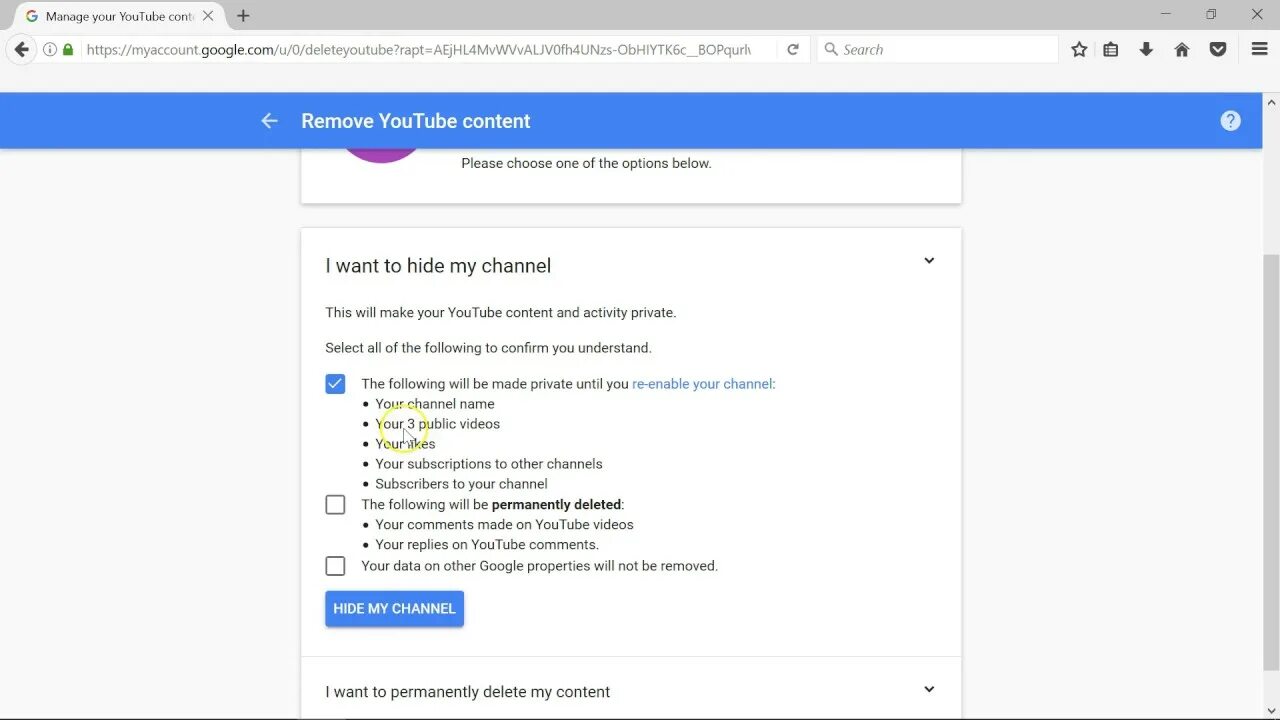 Hide channels. How to delete youtube channel. hide channel.