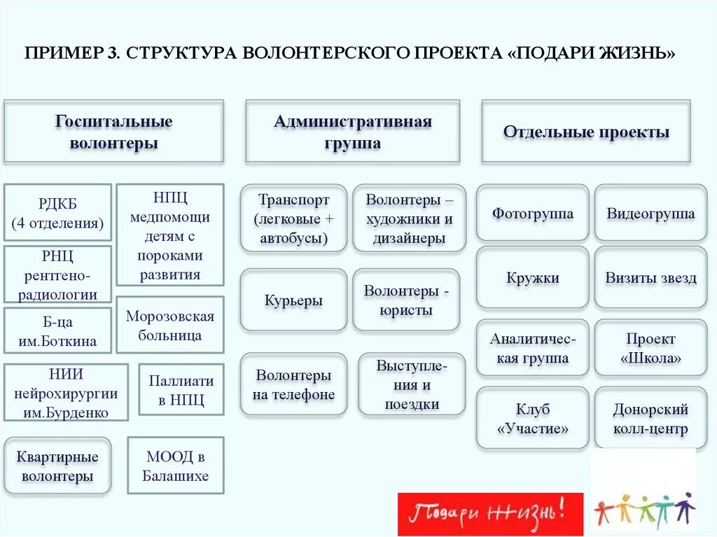 Основной состав пример. Структура волонтерского проекта. Волонтерские проекты примеры. Структура добровольческого проекта. Пример структуры волонтерского проекта примеры.