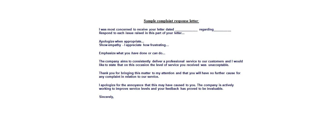 Complaint response. Response letter. response letter example. how to write a letter of response. complaint letter structure.