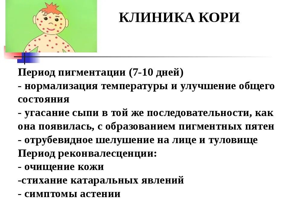 Клиника при кори у детей.