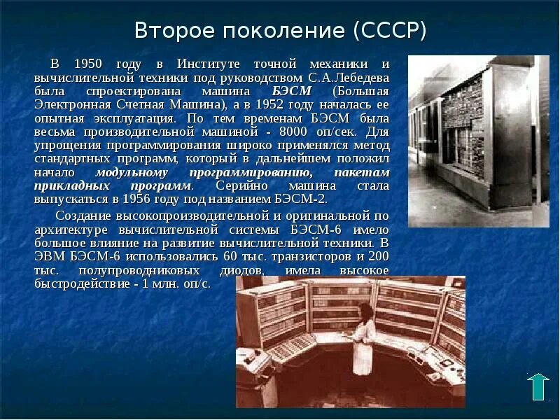 Эвм бэсм-2. Второе поколение эвм (1955-1965). Создатели бэсм-6. Начата эксплуатация бэсм. Начата эксплуатация бэсм.
