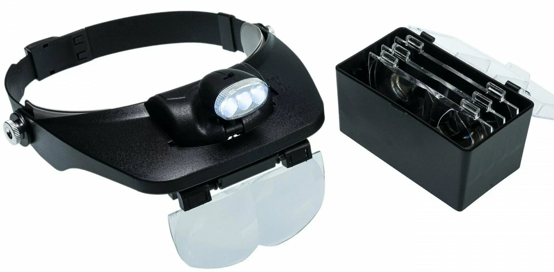 Монтажные бинокулярные очки mg81001-. Лупа налобная Kromatech mg81001-a, 1,2/1,8/2,5/3,5х, с подсветкой (2 led). Лупа налобная 20x бинокулярная (очки) с подсветкой (2 led) mg9892a-II. Лупа MG 81001-H С led подсветкой.