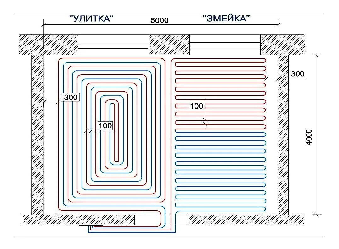 Монтажные схемы укладки теплого водяного пола. Схема раскладки теплого пола водяного. Шаг укладки трубы для теплого пола 20 мм. Шаг укладки трубы для теплого пола 16 мм. Максимальная длина трубы контура теплого пола