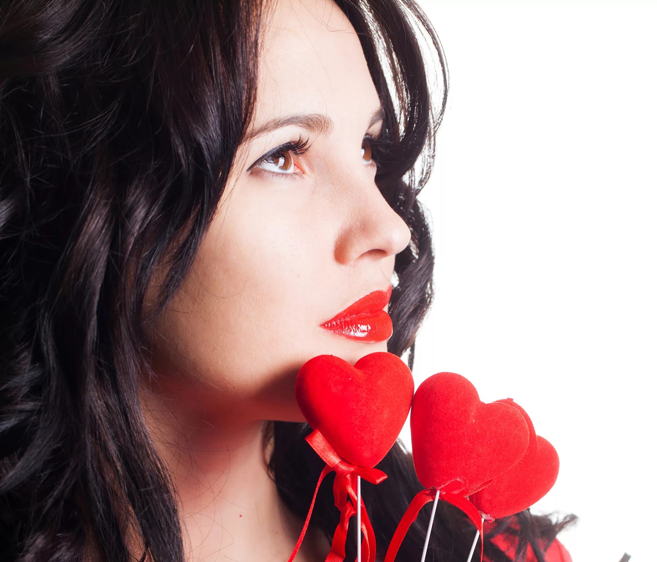 Images Valentine's Day Heart kisses Face young woman Fingers White