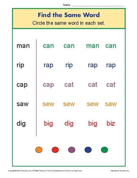 Find the words the sound. Match the Words with the same Sound. Word same. 1 Find and circle the Words.. Matching Words.