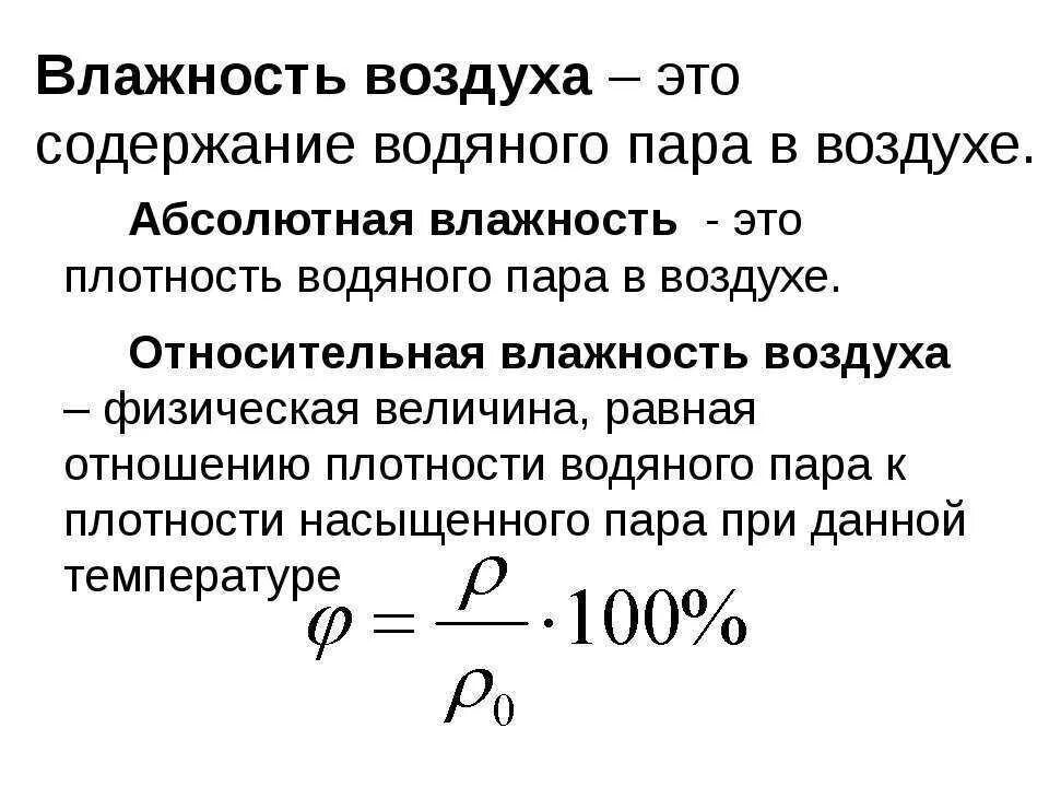 Что такое относительная влажность воздуха кратко