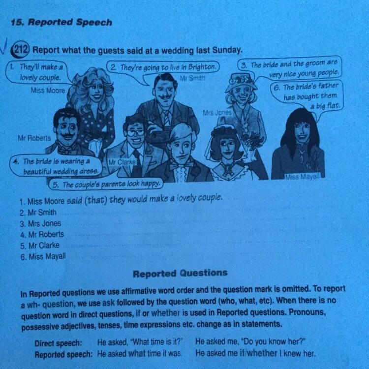 Report what the Guests said at a Wedding. Report what the Jones Family said when they came Home from their Holiday ответы 201. Report what the Guests said at a Wedding last Saturday Miss Moore. Report what the Jones Family. Report what he said