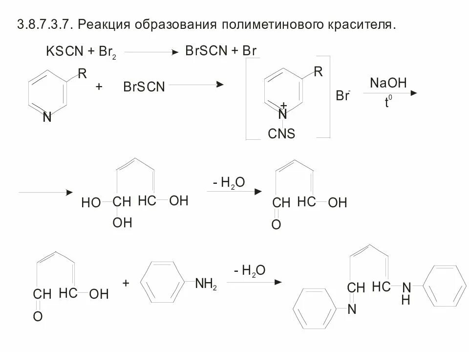 Реакция образования полиметинового соединения. Образование полиметиновых красителей. Реакция образования полиметиновых красителей. Реакция цинке.