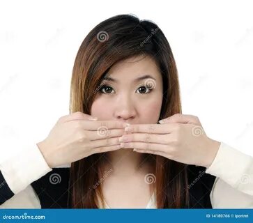 Young Woman Covering Her Mouth with Both Hands Stock Photo - Image of.