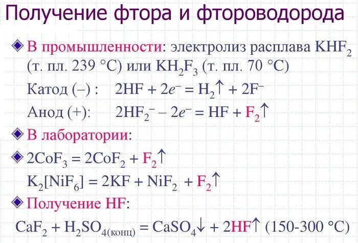 Фтор вступает в реакцию с. Лабораторный способ получения фтора. Способ получения фтора электролизом. Получение фтора реакции. Промышленный способ получения фтора.