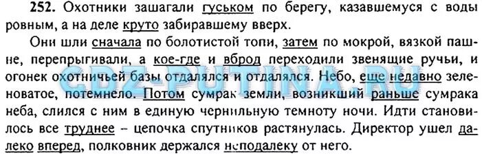 Русский язык 9 класс бархударов 313. Охотники зашагали гуськом по берегу. Охотники зашагали гуськом по берегу казавшемуся. Русский язык 9 класс упражнение 252.