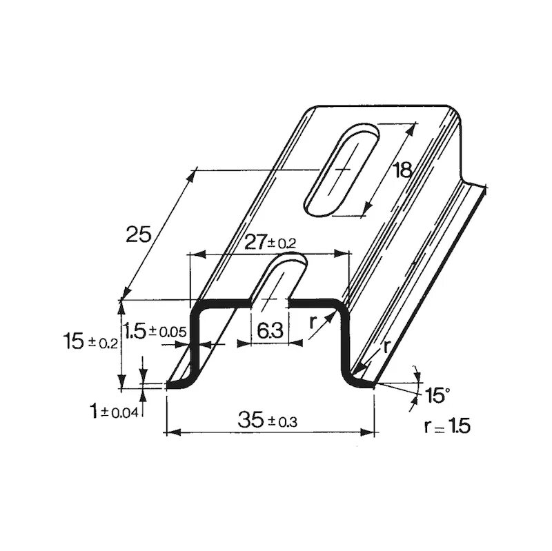Din рейка 35х7 мм. Din-рейка 35х15 чертеж.