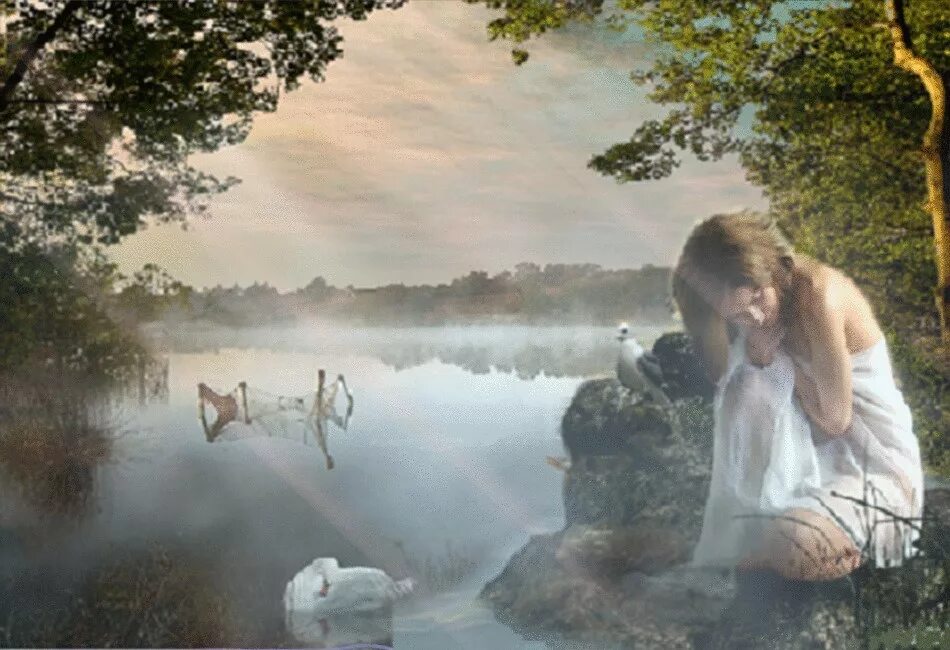 Девушка у реки. Туман над рекой. Влюбленные у реки. Река любви. Озеро надежды автор