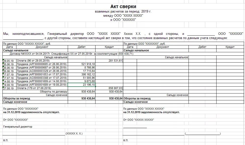 1с акт сверки по договорам