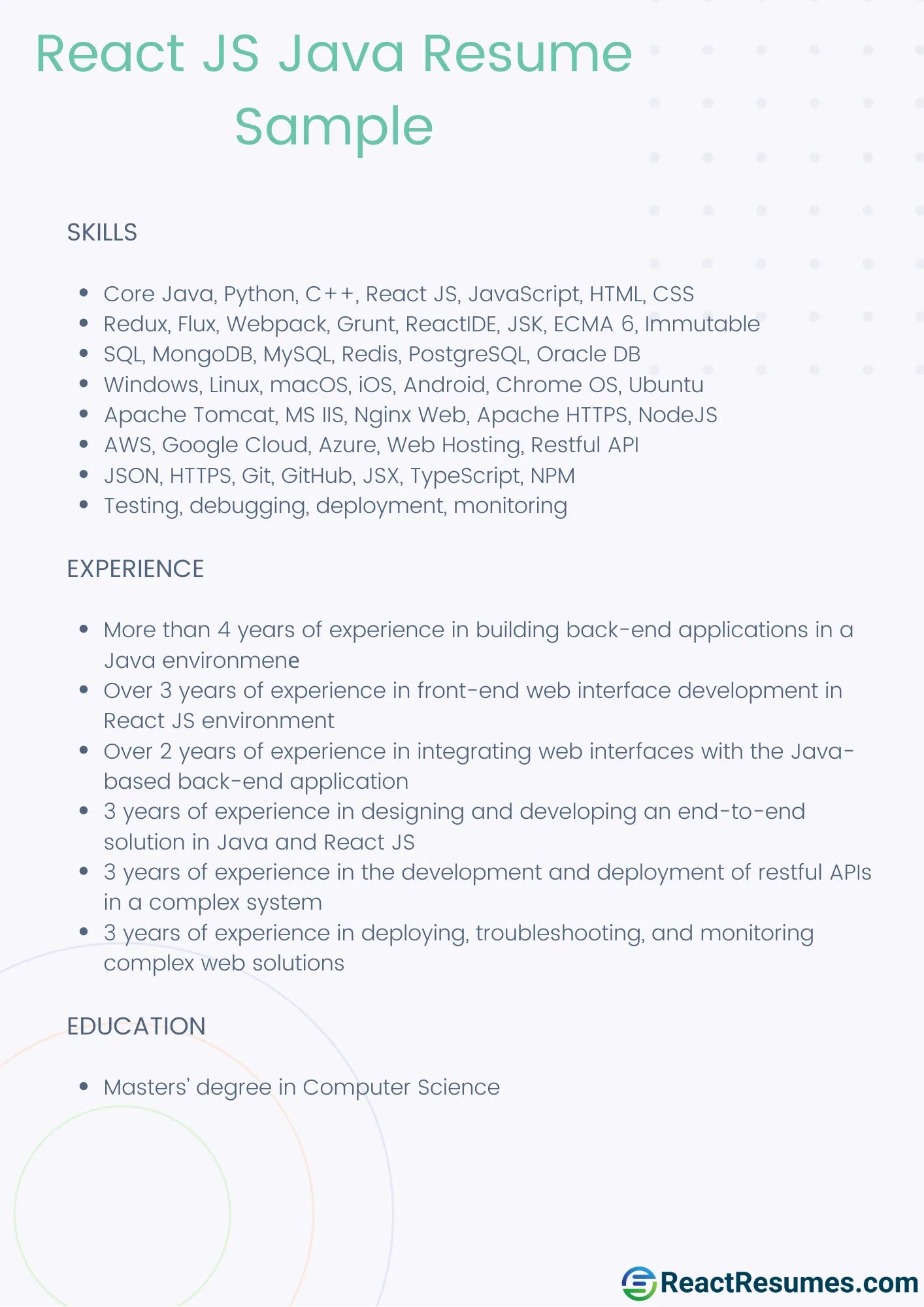 Пример резюме java. Cv react developer. resume react developer. резюме backend java. frontend react developer cv.