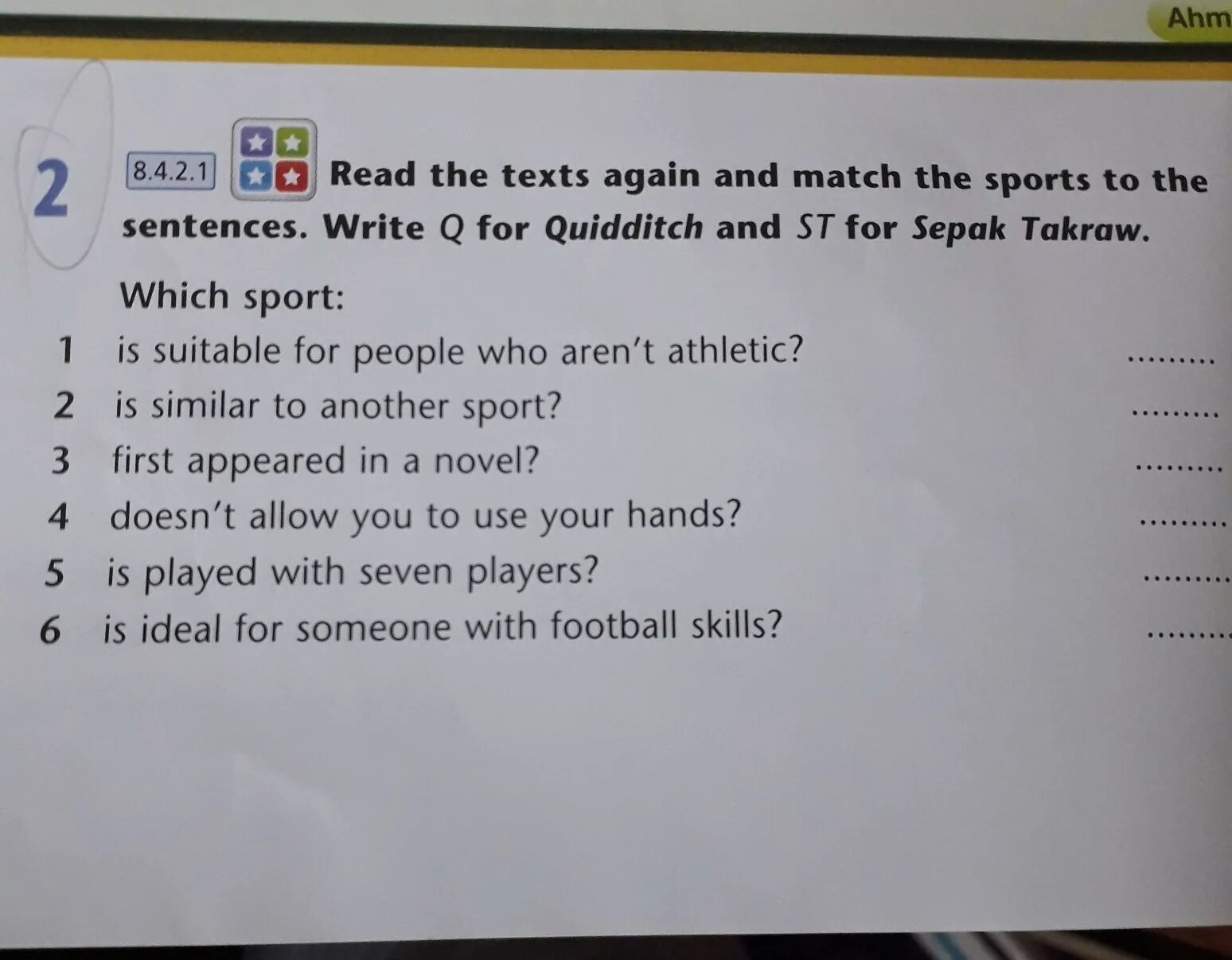 Read the text again and Match the sentences a-g to the texts 1-3 which Hotel are the people staying. Q handwritten. Listen to two people talking about Sepak Takraw and complete the Notes.