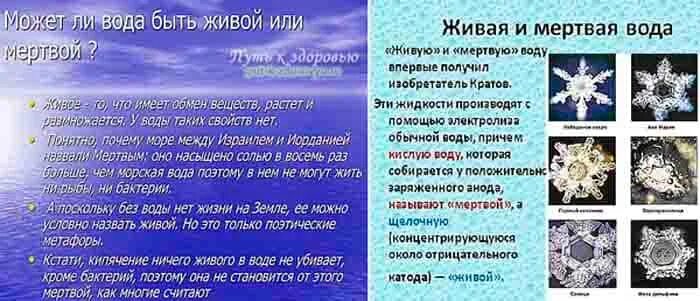 Мертвая вода где находится. Живая и мертвая вода. Живая вода и мертвая вода. Кристаллы живой и мертвой воды. Польза живой воды.