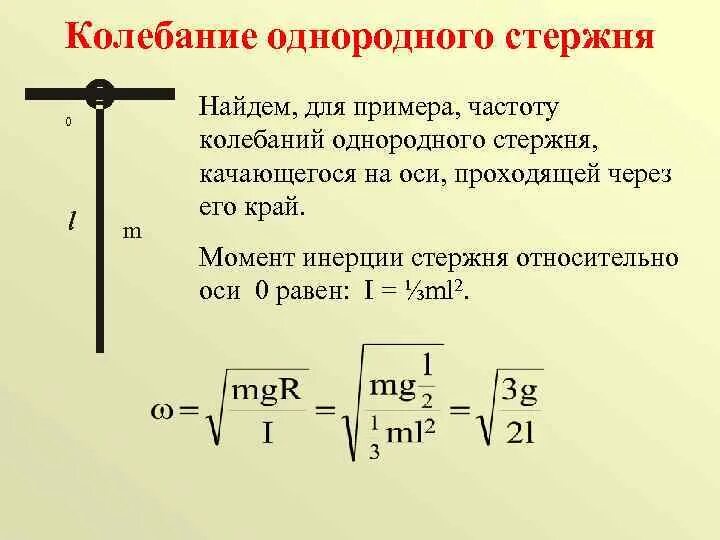 Через момент. Период колебаний маятника момент инерции. Формула периода колебаний через момент инерции. Момент инерции физического маятника формула. Частота колебаний стержня формула.