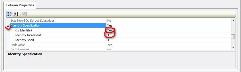 Column properties. Автоинкремент SQL. Автоинкрементный столбец SQL. MS SQL автоинкрементное поле. SQL ID autoincrement.