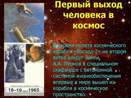 Человек впервые вышел в космос каком веке