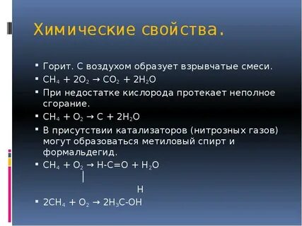 Хим свойства метана
