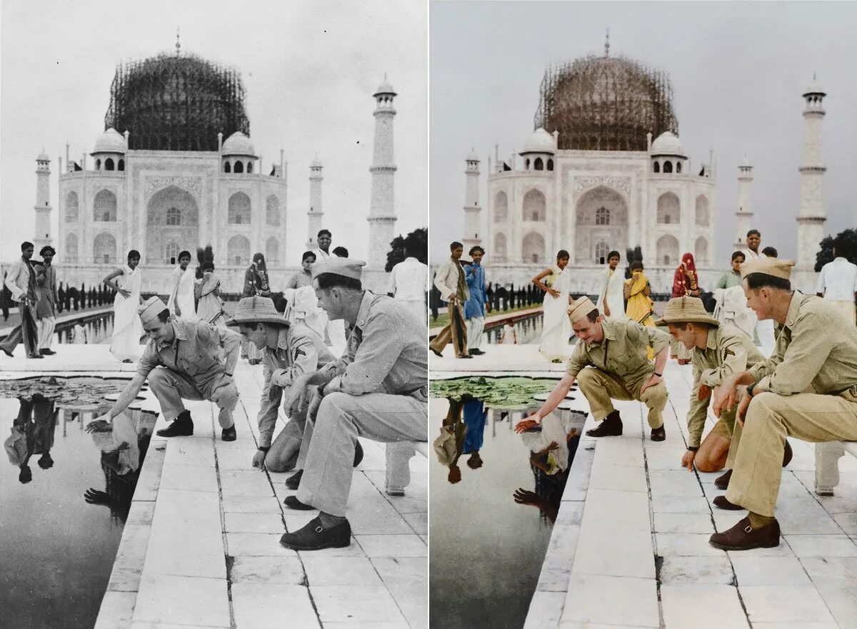 Известные исторические фотографии. Знаменитые исторические фото. Купол Тадж махала во времени 2 мировой войны. Знаменитые фотографии цветные. Тадж Махал во время 2 мировой войны.