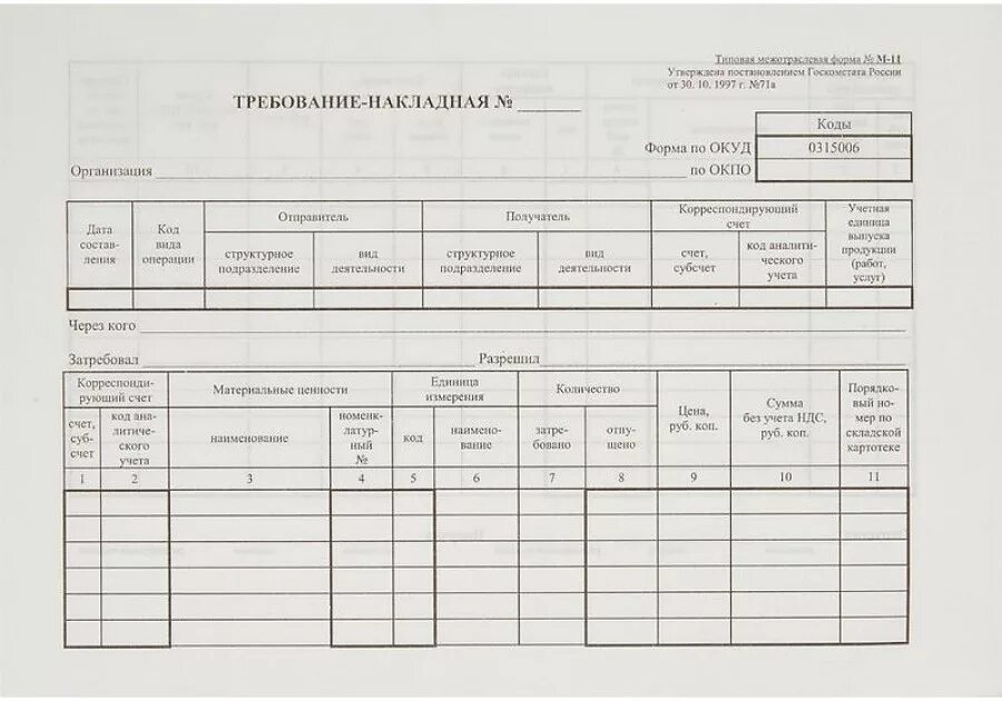 Приходный ордер м4 бланк. Требование-накладная форма м-11. Форма требования накладной м-11. Накладная форма м11.