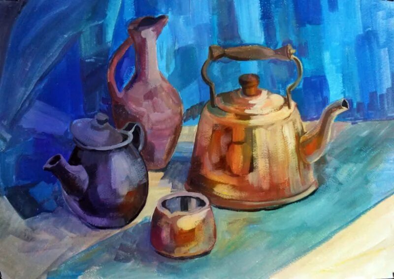 Натюрморт в холодной гамме академическая живопись. Академическая гуашевая живопись гуашь. Живопись гуашью. Пейзаж гуашью. Живопись натюрморт гуашью.