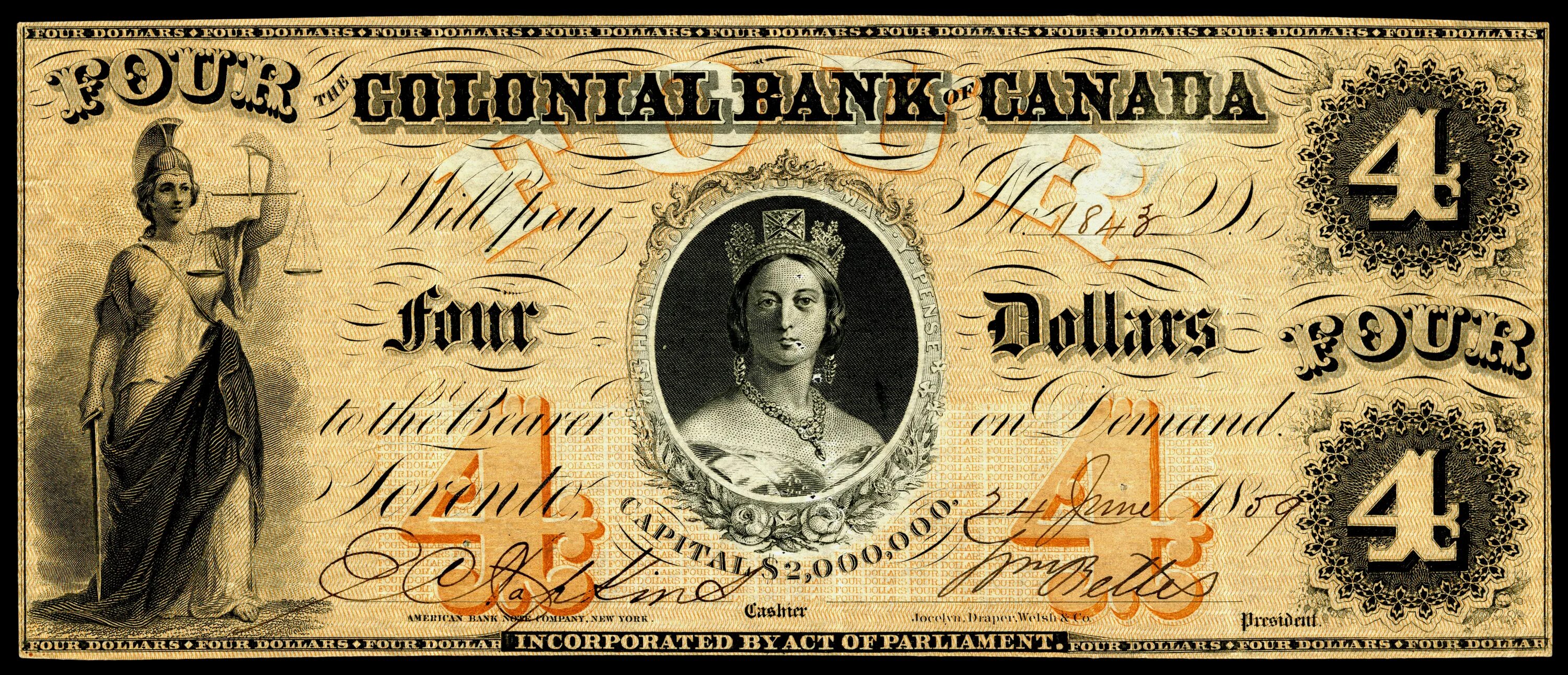 Бумажные деньги Канады. Американский доллар. Банкнота а4.