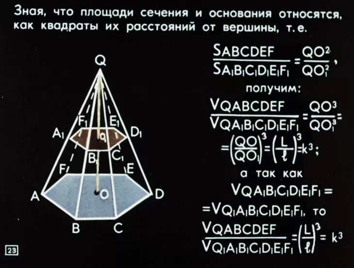 Площади сечения и основания относятся. Площадь сечения пирамиды. Площади основания относятся как квадрат расстояния. Отношение площади сечения к площади основания пирамиды