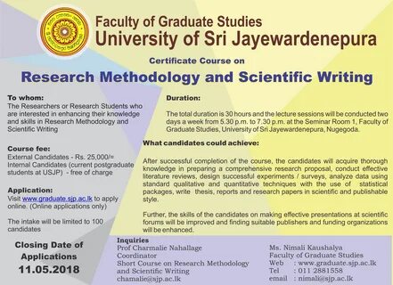 Research methodology and Scientific Writing - USJ - University of Sri Jayew...