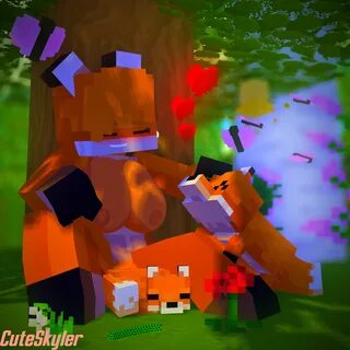 cuteskyler, minecraft, 3d, tagme, animals, big breasts, female, forest, fox girl, nude, o...