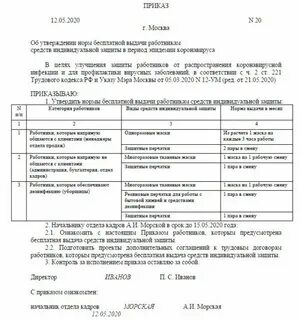 Образец приказа нормы выдачи сиз