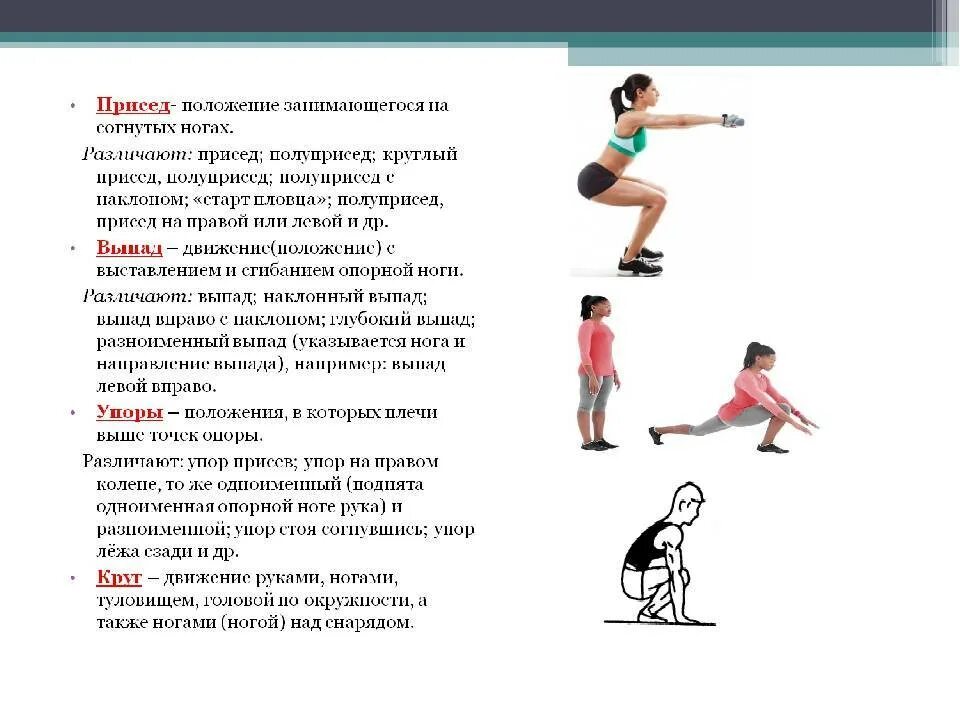 Роль сыграна разработанный план движения. Выпады исходное положение описание упражнения. Физические упражнения названия. Упражнения на ноги. Приседания техника выполнения исходное положение.